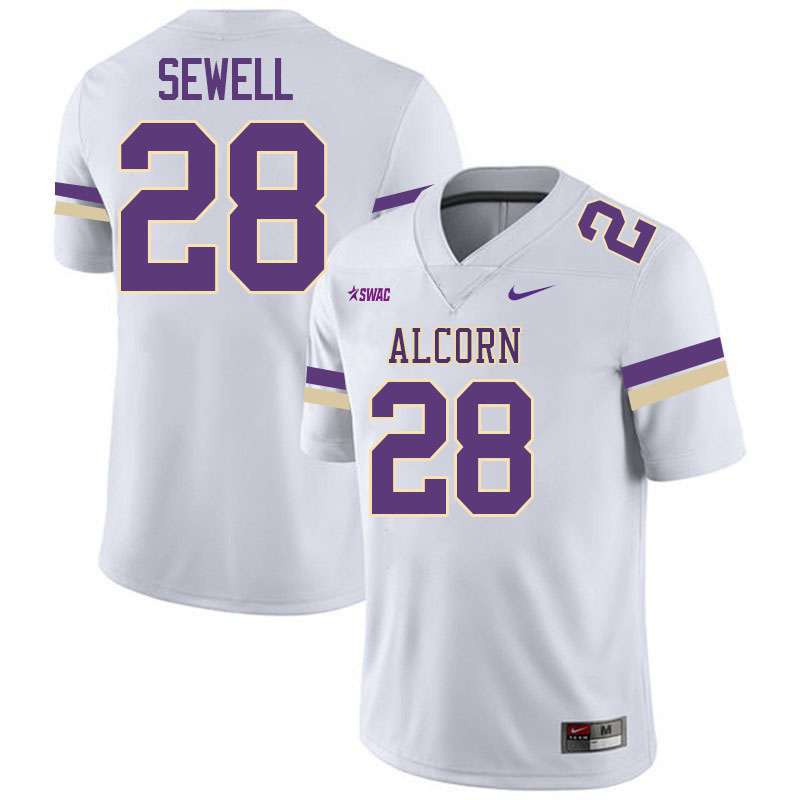 Alcorn State Braves #28 Jacorian Sewell College Football Jerseys,Uniforms Stitched-White